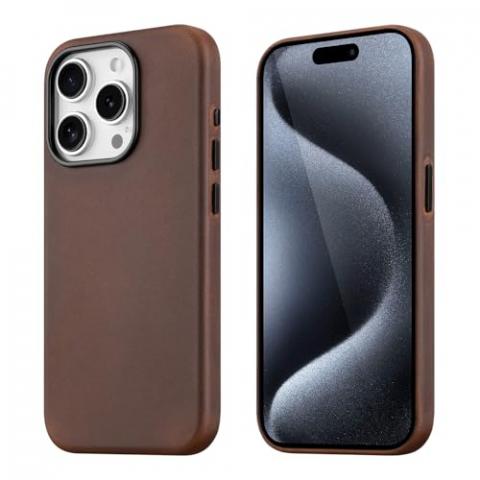 maogoam for iPhone 15 Pro Case Leather, Genuine Crazy Horse Leather Case for iPhone 15 Pro,Compatible with MagSafe, Indiana-Jones Style, Dark Brown