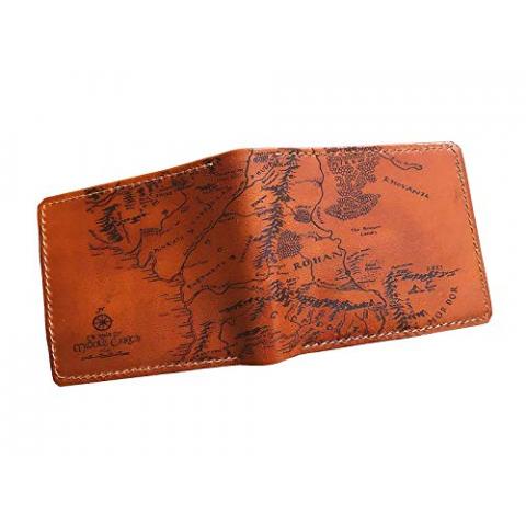 Unik4art - Vintage map genuine leather men wallet, middle earth LOTR map bifold anniversary leather gift for him