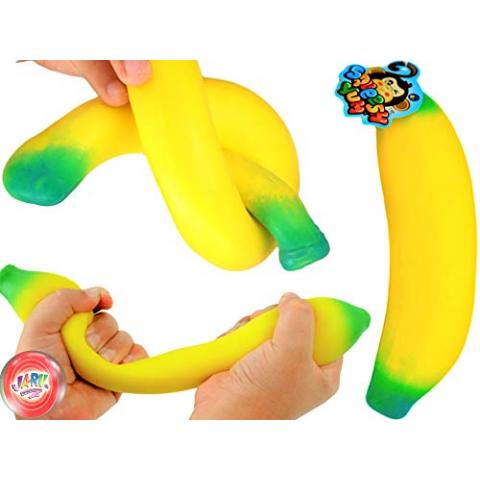 JA-RU Stretchy Banana Toys (1 Banana) Super Squishy Fidget Toy for Kids & Adult. Sand-Filled Rubber Banana Toy. Stress & Anxiety Relief Autism Sensory Toys. Stretchy Fruit Bulk Party Favor 3340-1-p