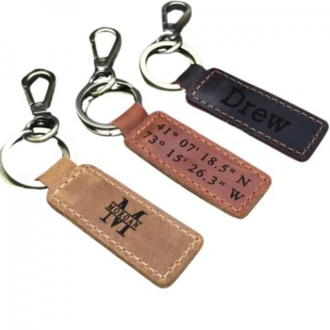 PERSONALIZED Leather KEYCHAIN, Coordinates Key Chain, 3rd Anniversary, Gift for Birthday, Keyfob, Best Gift Brown