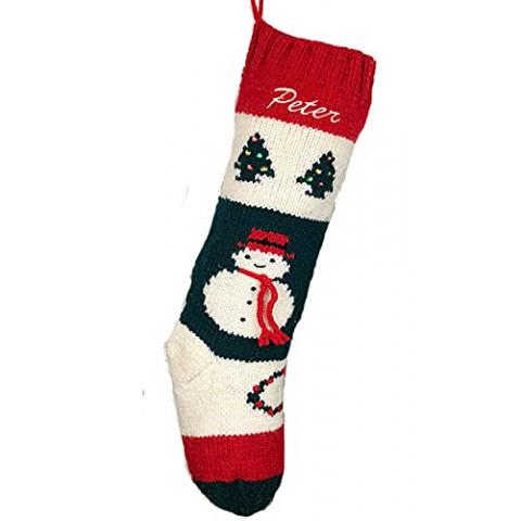 Christmas Stocking Personalized Hand Knit Snowman Stocking