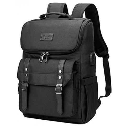 YALUNDISI Vintage Backpack Travel Laptop Backpack with usb Charging Port for Women & Men College Backpack Fits 15.6 Inch Laptop Black