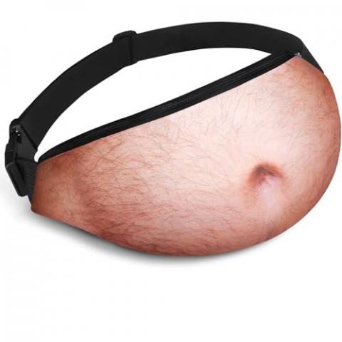 Funny White Elephant Gifts Beer Belly Fanny Pack Gag Gift Hairy Belly Bag Hilarious Christmas Stocking Stuffers for Men, Coworkers, Friends, Dad, Grandpa, Grandma, Women