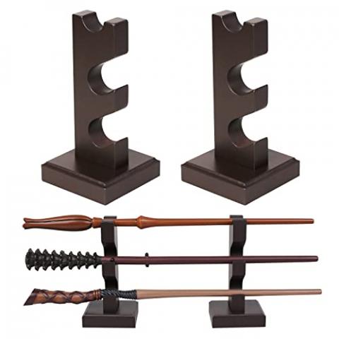 ChampWe Wizard Wand Display Stand Wooden Magic Wands Holder 3 Tiered for Collection Brown