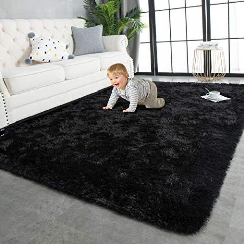 TWINNIS Super Soft Shaggy Rugs Fluffy Carpets, 4x5.9 Feet, Indoor Modern Plush Area Rugs for Living Room Bedroom Kids Room Nursery Home Decor, Upgrade Anti-skid Rectangular Fuzzy Rug, Black