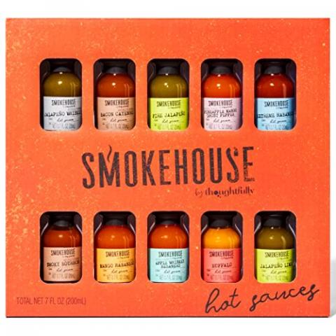 Smokehouse by Thoughtfully, Gourmet Hot Sauce Gift Set, Flavors Include Mango Habanero, Buffalo, Bacon Cayenne, Smoky Bourbon, Fire Jalapeño and More, Hot Sauce Variety Pack, Set of 10