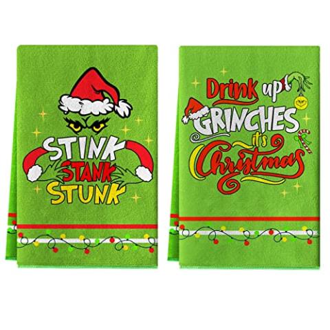 HOMSHIAM Christmas Kitchen Towels 2 Pieces Christmas Dish Towels Hand Towels Housewarming Gifts for New Home, Christmas Farmhouse Decor for Kitchen/Bedroom/Bathroom(17.7 x 27.5 Inch)