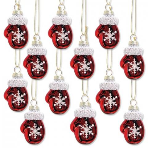 Lillian Vernon Christmas Mittens Glass Ornaments - Set of 12, Hand Blown, Mini Tree Decorations, Festive Holiday Home Decor