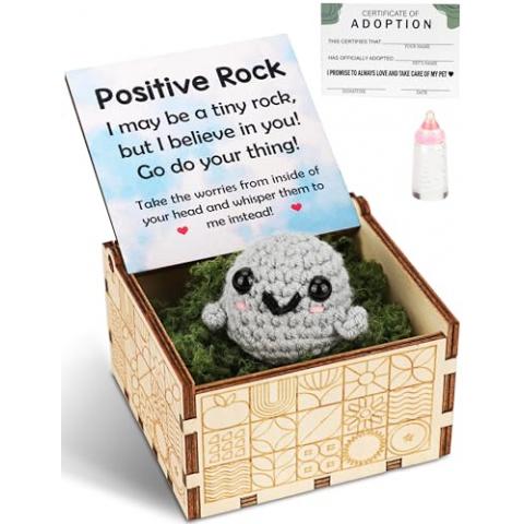 ARTINAEL Adopt a Desk Pet - Positive Mini Rock Friend: Cute Interactive Crochet Doll Companion for All Ages - Emotional Worry Buddy for Home or Office, Funny Novelty Gift Ideas.