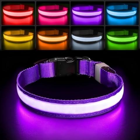 PcEoTllar Light up Dog Collar for Night Walking - LED Dog Collar Light Rechargeable Color Changing, Glow in The Dark Dog Collars Waterproof Glowing Dog Collars for Large Small Medium Dogs