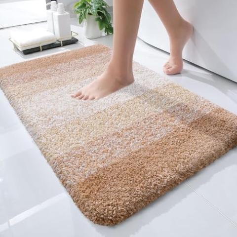 OLANLY Bathroom Rug Mat 24x16, Extra Soft and Absorbent Microfiber Bath Rugs, Non-Slip Plush Shaggy Bath Carpet, Machine Wash Dry, Bath Mats for Bathroom Floor, Tub and Shower, Beige