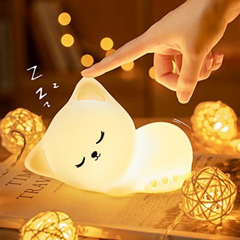 Night Light for Kids Lamp Cute Lamp, 16 Colors+Tap+Silicone Kids Night Light for Kids Night Light,USB Rechargeable Cat Night Lights for Kids Room,Girls Bedroom Decor Cat Decor Nightlight for Kids Room