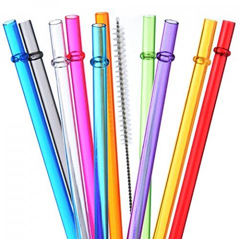 ALINK 10.5 in Long Rainbow Colored Reusable Tritan Plastic Replacement Straws for 16 OZ 20 OZ 30 OZ Stanley, YETI, Starbucks Tumblers, Set of 10 with Cleaning Brush