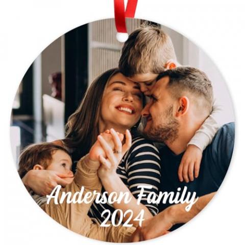 Personalized Christmas Ornaments, Custom Photo Text 2024 Christmas Tree Ornament, Velvet Pouch Included, Large 3.75" Round Metal Ornament