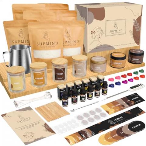 SUPMIND Premium Candle Making Kit for Adults, DIY Starter Candle Making Supplies with Soy Wax, Big 7oz Jars & Tins, 6 Pleasant Scents, Color Dyes & More - Perfect as Home Decorations