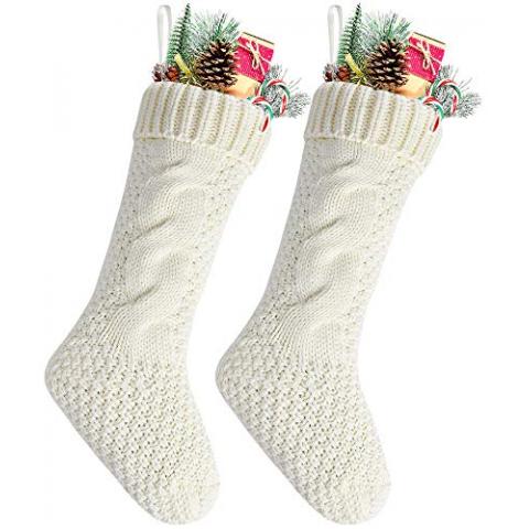 Kunyida Pack 2,18" Unique Ivory White Knit Christmas Stockings