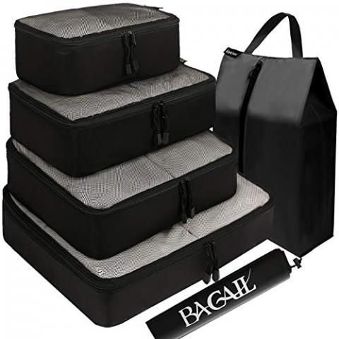 BAGAIL 6 Set Packing Cubes,Travel Luggage Packing Organizers(5set+Laundry bag Black)