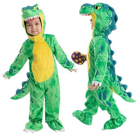 Spooktacular Creations Green T-Rex Costume, Dinosaur jumpsuit Jumpsuit for Toddler and Child Halloween Dress Up Party (3T (3-4 yrs))