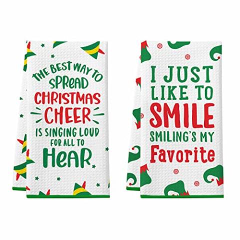 Funny Christmas Kitchen Towels, 2 Pack Funny Christmas Dish Towels, Christmas Movie Collection Merchandise Gift, Cute Christmas Kitchen Decorations, Novelty Xmas Gifts for Women Men