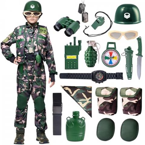 Spooktacular Creations Kids Army Special Forces Costume, Camo Trooper Costume Outfit for Kids, Halloween Dress Up, Role-Playing, and Carnival Cosplay (Medium (8-10 yr))