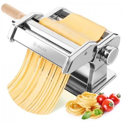 Pasta Machine, ISILER 9 Adjustable Thickness Settings Pasta Maker, 150 Roller Noodles Maker with Aluminum Alloy Rollers and Cutter for Pasta, Spaghetti, Fettuccini, Lasagna