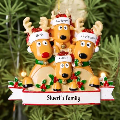 Bemaystar Personalized Christmas Ornaments 2023 - Custom Family of 2,3,4,5,6,7,8 Deer Christmas Ornaments for christmas trees, Christmas Decorations, Xmas Gifts for Mom Dad Family Kids - Family of 4