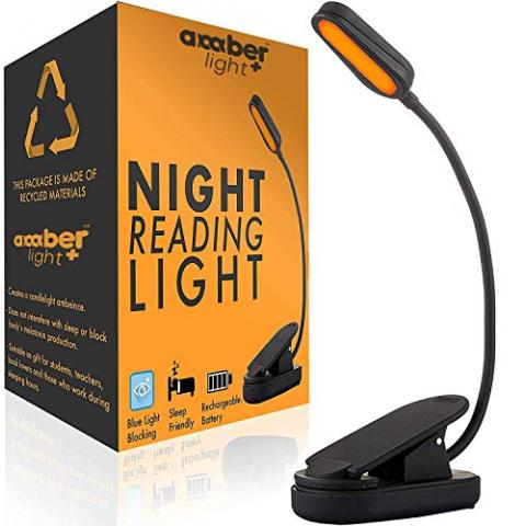 Amber Book Light for Nighttime Reading - Blue Light Blocking, Rechargeable LED Kindle Light