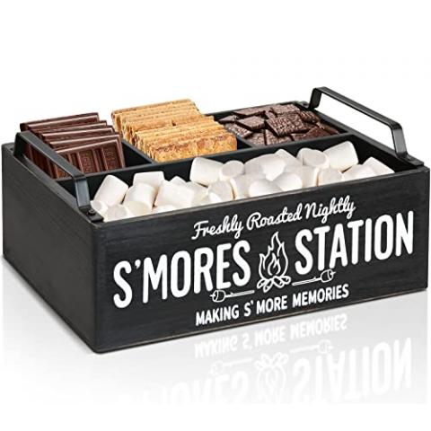 COZYYROME S'Mores Station, Farmhouse S'mores Bar Holder, Smores Caddy, Smores Accessories Organizer, Smores Supplies Container, Smores Maker Box for Smores Kit