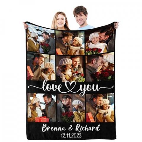 Gemuniya Personalized Valentine's Day Gifts for Boyfriend Girlfriend, Custom Photo Blankets with Names, I Love You Birthday Gifts for Wife Husband Her Him Anniversary Wedding Couple Gifts