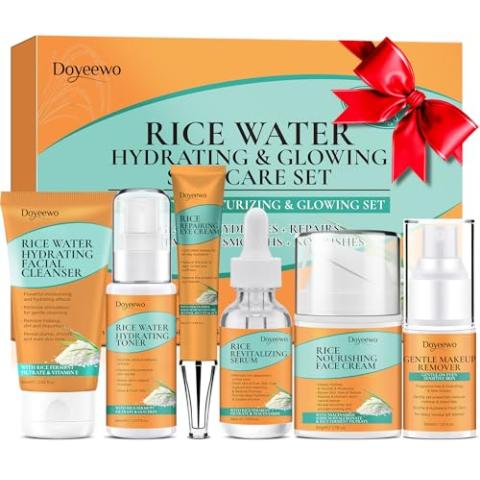 Women Wife Christmas Gift Ideas,Skin Care Set for Hydrating,Glowing,Repairing,Anti-Aging Rice Facial Skin Care Routine Kit for Women Teen,Skin Care Kit Skincare Gift Set,Womens Gifts for Christmas