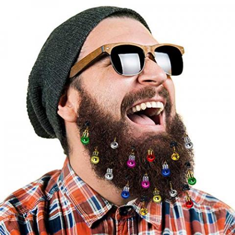 DecoTiny 16pcs Beard Ornaments. 4 Sounding Jingle Bells and 12 Colors of Christmas Baubles Great Gift Idea! (4 Bell+12 Baubles)