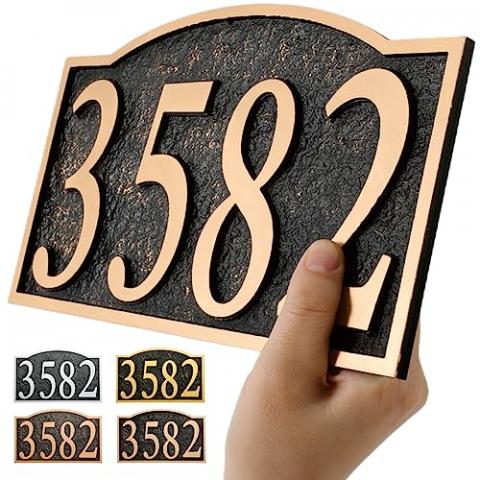 Personalized Address Plaque Sign Cast Metal - Custom House Number Plaque Sign,House Address Numbers for House Address Outside,Store,Yard,Garage,Apartment,Thick Rust-Free,Fade Resistant 911 Visibility