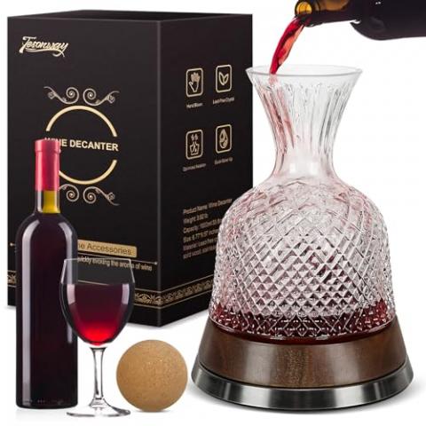 Tesonway Wine Decanter, Wine Carafe Decanter, Lead-free Crystal Glass Wine Decanters and Carafes with Stopper, 360° Rotating Decanter Wine, 1000ml Red Wine Decanter Set, Wine Gifts, Wine Accessories