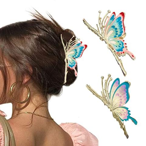 Large Non-Slip Metal Sparkly Butterfly Hair Jaw Clips for Women - Strong Hold Cute Hair Claws, Headwear Gifts (2Pcs)