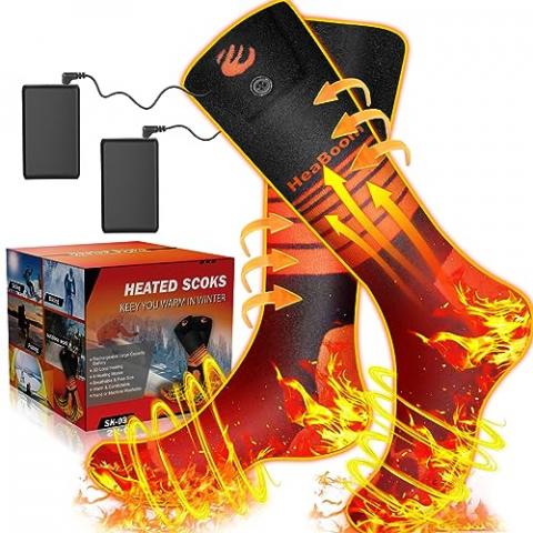 Heated Socks for Men & Women, 5000 mAh Rechargeable Heated Socks 360° Heating, 4 Heat Modes, Battery Powered Machine Washable Winter Thermal Warming Socks Foot Warmer for Hunting Ski Hiking Fishing