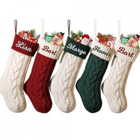 Personalized Christmas Stockings Custom Name Family Christmas Stockings 18” Large Knit Knitted Xmas Stocking for Kids, Rustic Farmhouse Fireplace Hanging Ornament Christmas Holiday Party Decoration