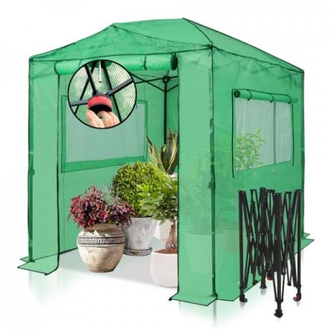 EAGLE PEAK 8x6 Portable Walk-in Greenhouse, Pop-up Indoor Outdoor Garden Green House, Zippered Doors and Windows, PE Cover, Green