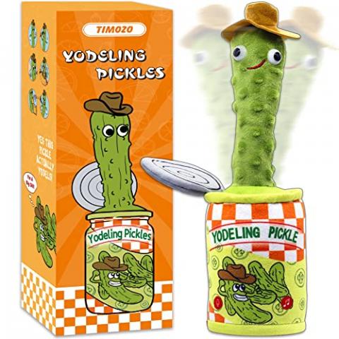 Yodeling Pickle, Talking Yodeling Toy Repeats What You Say, Singing Pickle Plush Toys - Rechargeable Twisted Mimicking Toy Singing Dance, Funny Prank Novelty Gag Gift for Adults & Kids