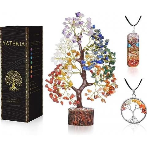 YATSKIA Chakra Crystal Tree - Handmade Healing Crystal Tree with 7 Chakra Stones - Decorative Tree of Life for Meditation, Feng Shui, and Home Decor - Unique Birthday Gifts for Women