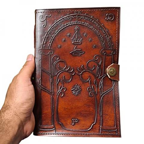 Quirky Craft Brown Leather Journal, Doors of Durin, Tolkien Lord of the Ring Embossed Journal, Book of Shadows Notebook