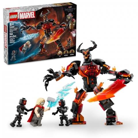 LEGO Marvel Thor vs. Surtur Construction Figure, Buildable Thor Super Hero Toy for Kids, Marvel Action Figure Playset with 3 Minifigures, Marvel Gift for Boys and Girls Ages 8 and Up, 76289