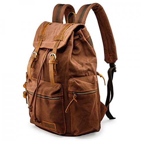 GEARONIC Vintage Canvas Backpack, Casual Daypack Backpacks for Men Women, 15inch Laptop Bag Travel Hiking Camping Rucksack - Coffee