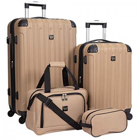 Travelers Club Midtown Hardside Luggage Travel, Tan, 4-Piece Set