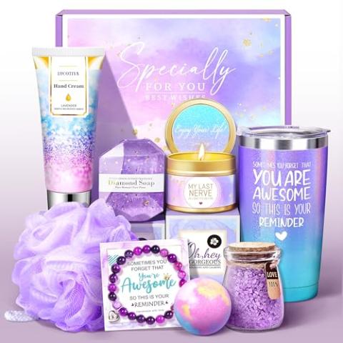 Gifts for Women, Birthday Gifts for Women Girlfriend, Sister, Wife, Teacher, 9pcs Lavender Care Package Gifts Set, Get Well Soon Gifts for Women, Birthday Gifts for Women Thinking of You Gift