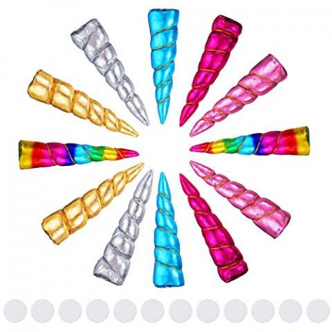 Juexica 12 Pack 5.12 Inches Glitter Unicorn Horns DIY Headbands for Halloween Party(Bright Colors)