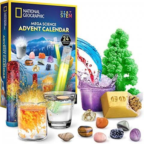 NATIONAL GEOGRAPHIC Science Kit & Rock Collection Advent Calendar 2024 – Jumbo Advent Calendar with 24 Days of Science Experiments, Gemstones & More for Kids, STEM Projects for Kids Ages 8-12