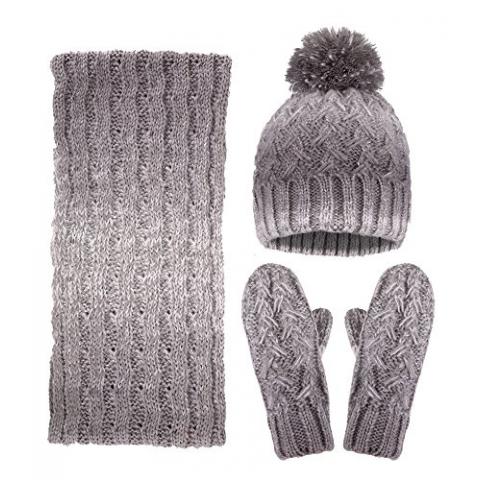 Adult Warm Winter Knitted Hat Scarf Glove Set for Women Winter Set,Grey/Charcoal