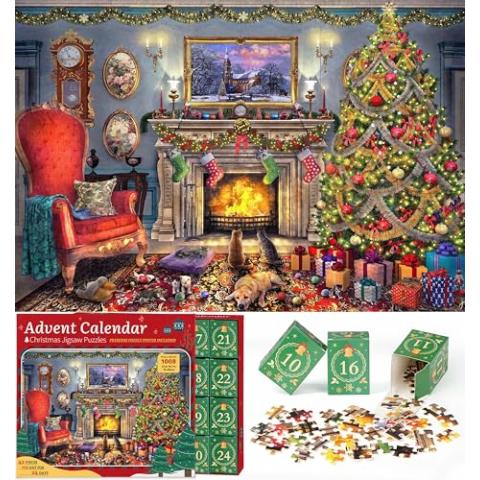 Puzzle Advent Calendar 2024 Christmas Jigsaw Puzzles - Festive Fireplace 1008 Pieces Jigsaw Puzzle 24 Days Christmas Countdown Advent Calendar Puzzle for Adults and Kids Countdown to Christmas Puzzles Gift