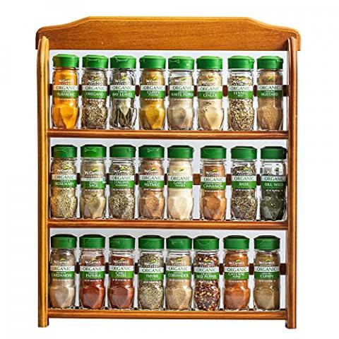 McCormick Gourmet Three Tier Wood 24 Piece Organic Spice Rack Organizer with Spices Included, 27.6 oz