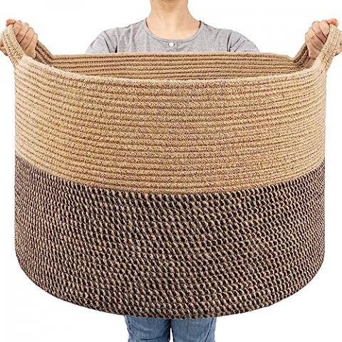 Goodpick Extra Large Wicker Storage Basket, 83L Woven Blanket Storage for Living Room, Round Woven Basket for Clothes, Large Jute Basket, Big Laundry Basket for Pillow, 21.7 x 13.8 inches